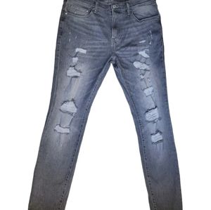 H&M Denim Mens Jeans Skinny Coupe Moulante Grey Distressed Size 36 x 32